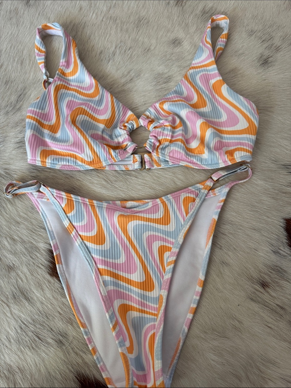 Hollister Pastel Swirl Ribbed Two-Piece Bikini - Pink, Orange, Light Blue
